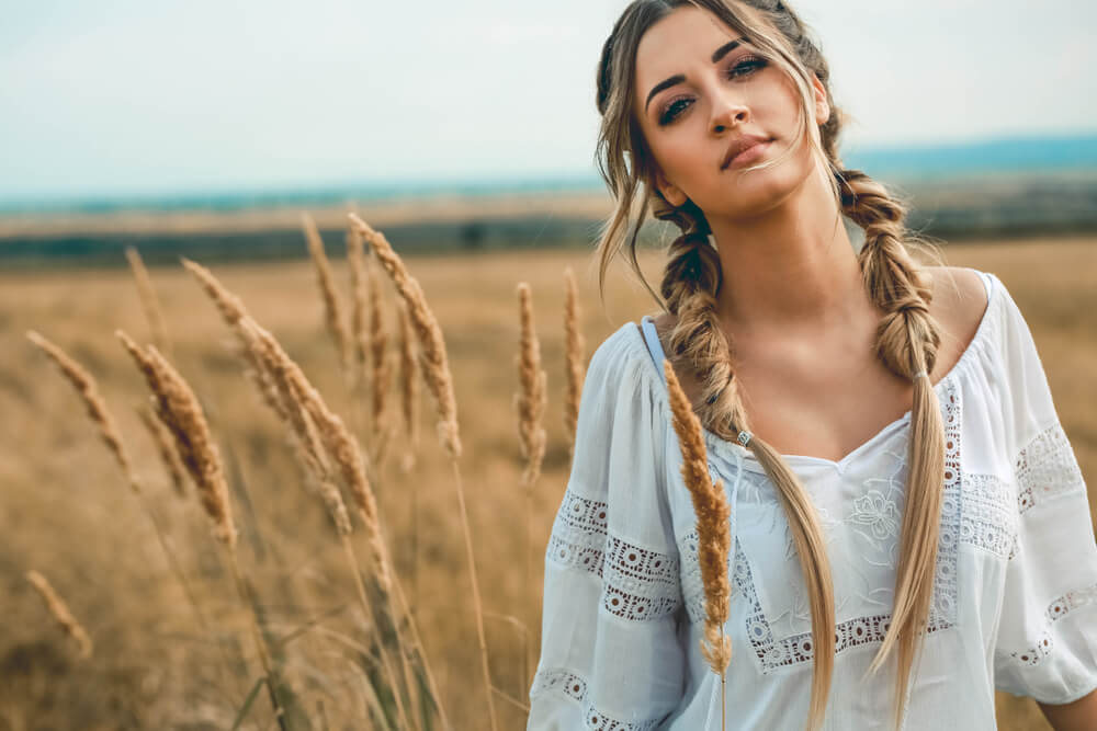 Woman with pigtail braids