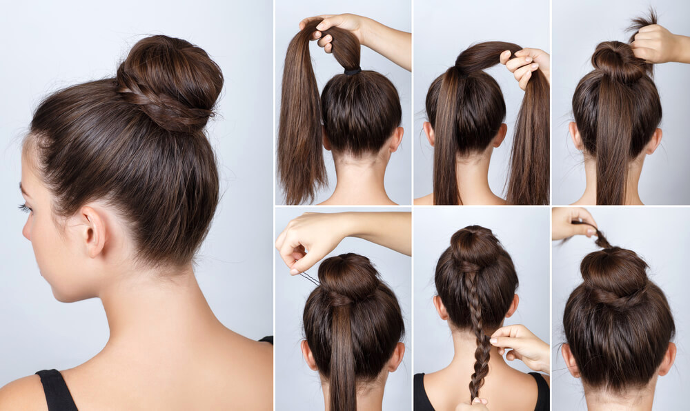 Hairstyle tutorial on braided bun